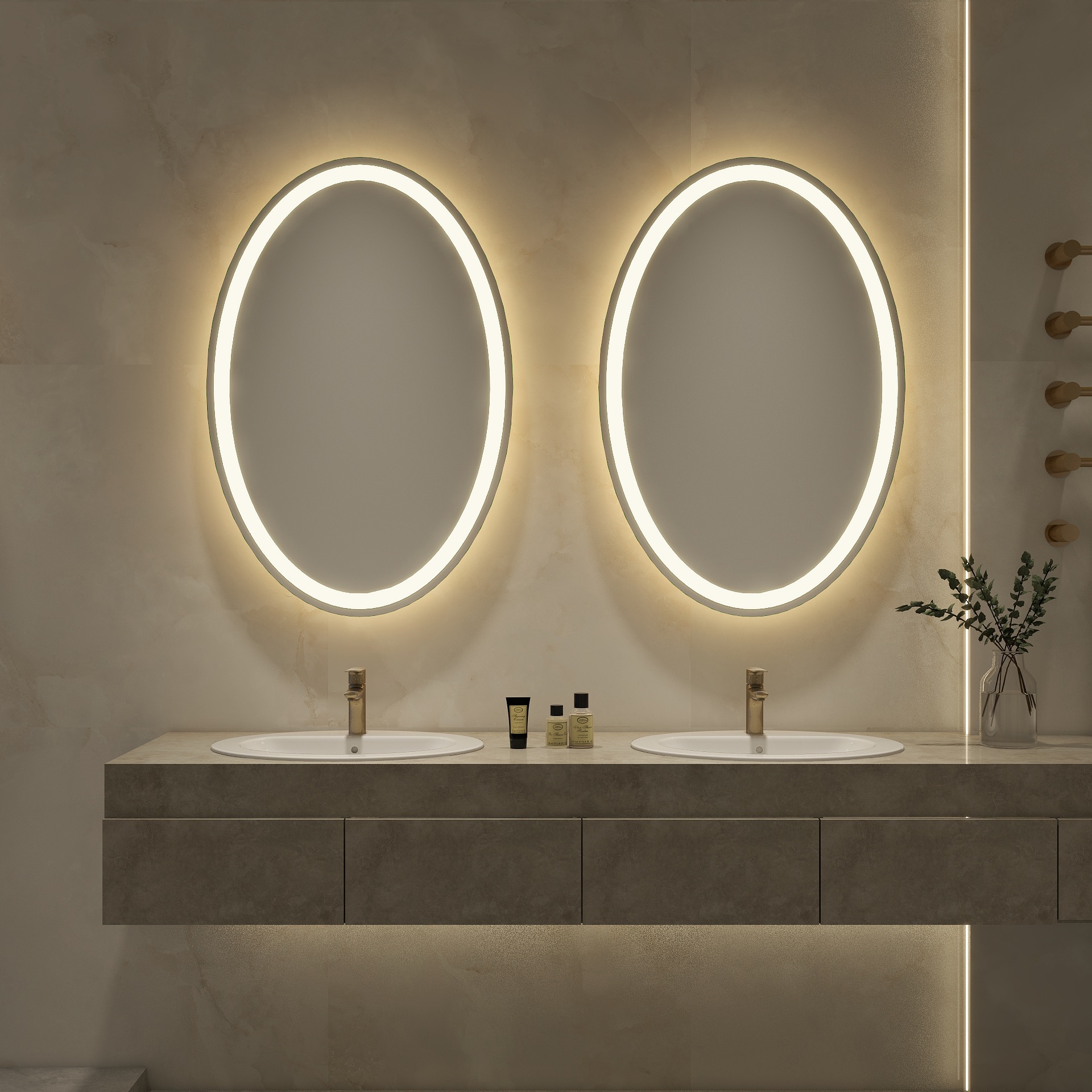 椭圆形无边框LED浴室镜